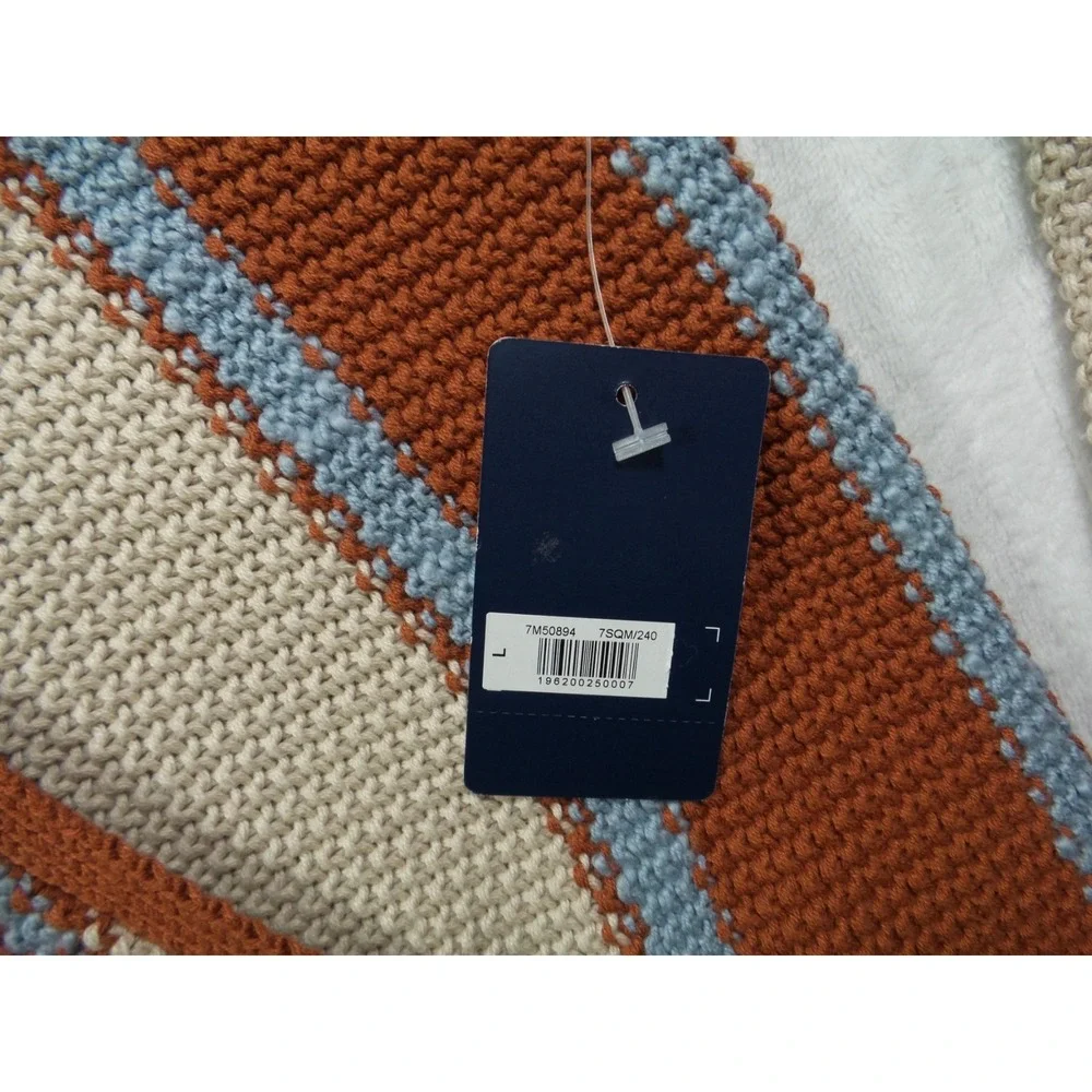 Lucky Brand Sweater Mens Size Large Beige Orange Knit Baja Stripe Hooded NWT - Picture 12 of 12